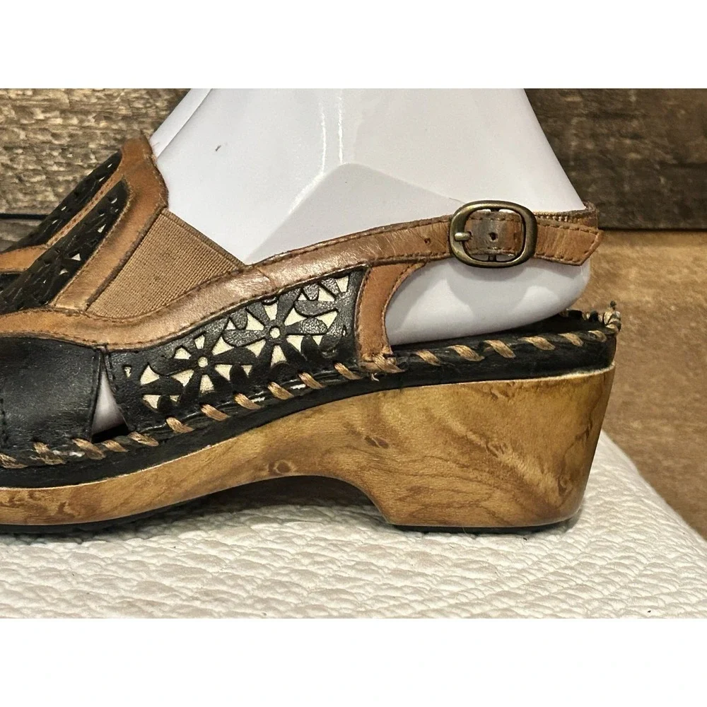 Ariat Sandals Del Ray Leather‎ Black Brown Adjustable Sz 6.5 B